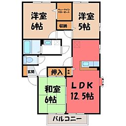 エスペランサ B 2階3LDKの間取り
