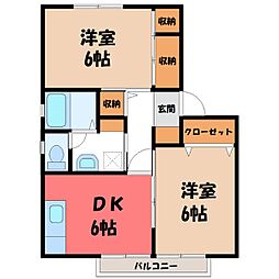 ヴィラ愛宕台 1号棟 1階2DKの間取り