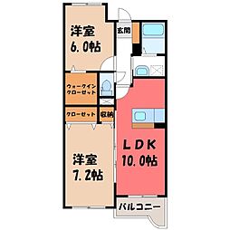 プラシード 2階2LDKの間取り