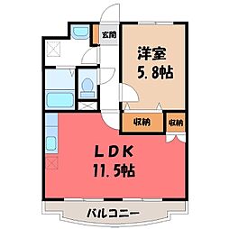 Y＆Mカルム東峰 2階1LDKの間取り