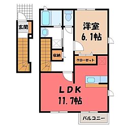 アルワクト C 2階1LDKの間取り