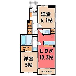 ルタン・ソレアード 1階2LDKの間取り