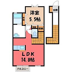 さくらハイツ 2階1LDKの間取り