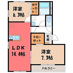 ボヌールヒルズ2 2LDKの間取図画像