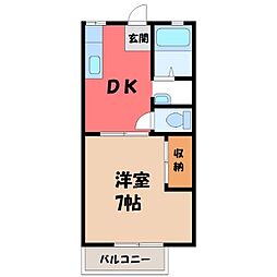 東栄ハイツA 1DKの間取図画像
