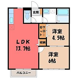 エリール藤 2LDKの間取図画像