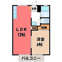 マスブチハイツA 1LDKの間取図画像