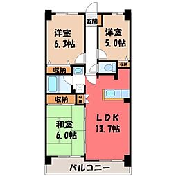 元今泉レジデンス 3LDKの間取図画像