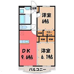 Y&Mアルファ 2DKの間取図画像