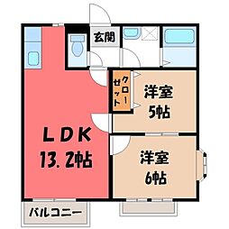クリアヴィレッジB 2LDKの間取図画像