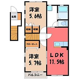 J・ウエストB 2LDKの間取図画像