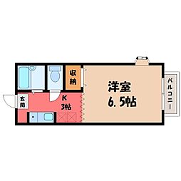 T.KハイツB 1Kの間取図画像