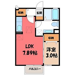 レセンテ簗瀬 1DKの間取図画像