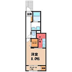 宇都宮市下岡本町アパート 1Kの間取図画像