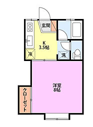 ハイツパッシフル 1Kの間取図画像