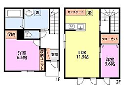新潟市西区寺地アパート 2LDKの間取図画像
