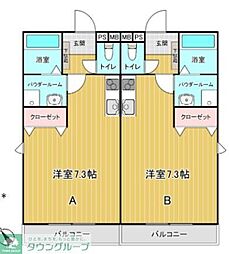 グランビューII 1階ワンルームの間取り