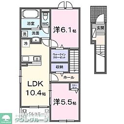 東武野田線 東岩槻駅 徒歩14分の賃貸アパート 2階2LDKの間取り