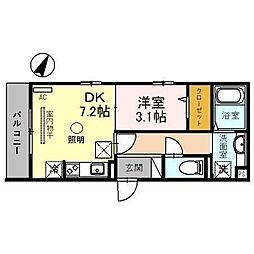 アリエス東大成 1階1DKの間取り