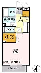 コアロード　Ｄ 1階1Kの間取り