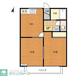 メルベーユII 2階2DKの間取り