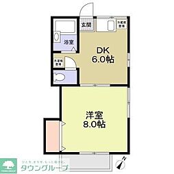 ナッツベリーハイツ 2階1DKの間取り