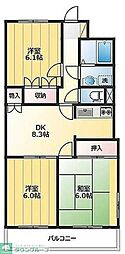 東武東上線 東松山駅 徒歩13分の賃貸マンション 3階3DKの間取り