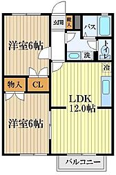 クレスト壱番館 2LDKの間取図画像