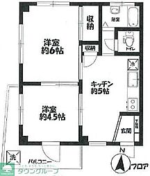 第21パークサイドマンション 2DKの間取図画像