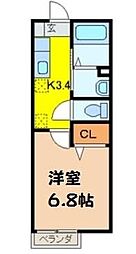 栗原ハイツA棟 1Kの間取図画像