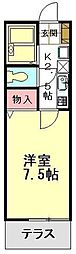 タウンコート谷津 1Kの間取図画像