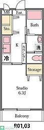 ルクレール 1Kの間取図画像
