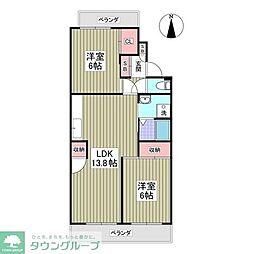 行田ハイツ2号棟 2DKの間取図画像