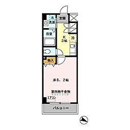 ウィスタリア 1Kの間取図画像