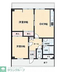 新田山ハイツ 2DKの間取図画像