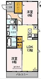グランジュネス 2LDKの間取図画像