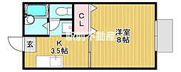 プレミエールキク2 1Kの間取図画像
