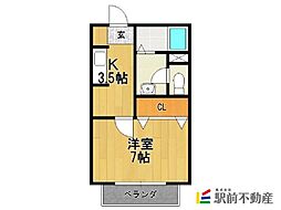プレミエールキク2 1Kの間取図画像
