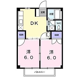 サンライズ江藤 2DKの間取図画像
