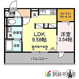 パークハイム上津 1LDKの間取図画像