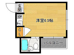 プルシャン太秦 1階ワンルームの間取り