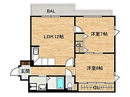 第二長法寺マンション 2LDKの間取図画像
