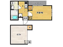 ロフティ西京極郡町 1Kの間取図画像