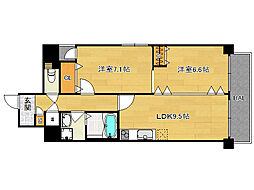 アリコス壬生 2LDKの間取図画像