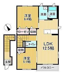 シャーメゾンエーデルハイム　Ｄ棟 2階2LDKの間取り