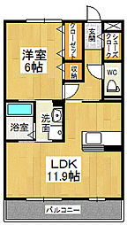 カーサ　デル　ジラソーレ 3階1LDKの間取り