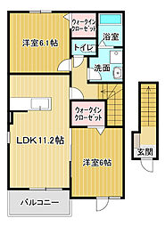 アヴォンリー　I 2階2LDKの間取り