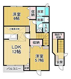 サンシェールA 2階2LDKの間取り