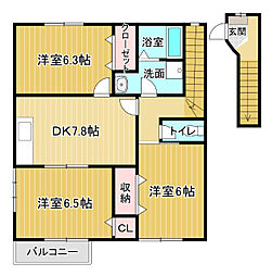 ペニーレイン1 3DKの間取図画像