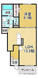 ハーベストヤヨイB 1LDKの間取図画像